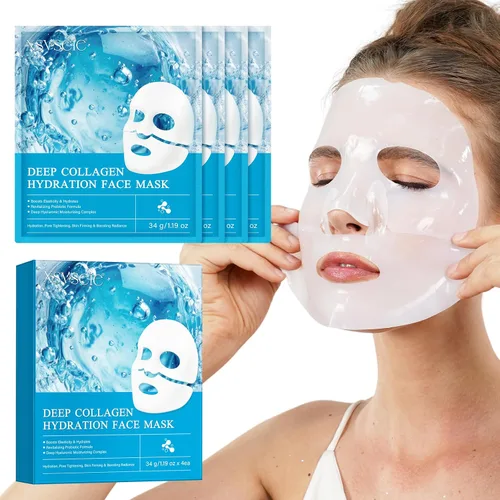 Vista 11 de Máscara profunda real de bio-colágeno, máscara facial de colágeno, máscara de colágeno para mujeres con ácido hialurónico, máscaras faciales