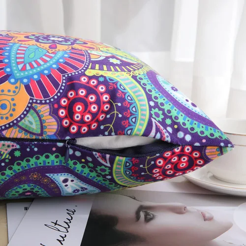 Vista 3 de hyha Juego de 2 fundas de almohada con estampado de cachemira de 18 x 18 pulgadas, fundas de almohada decorativas con patrón floral, fundas
