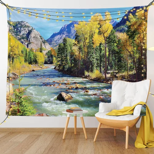 Vista 156 de Ambesonne Tapiz Trippy, vista panorámica de la cascada con bosques de ensueño y mandala oriental psicodélico, decoración de tela para colgar