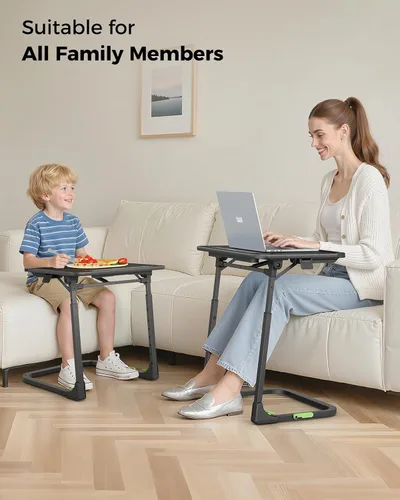 Vista 7 de SAIJI - Mesa plegable para TV, altura e inclinación, ajustable, resistente, bandeja para TV, bandejas plegables multifunción para comer, trabajar