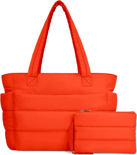 Vista 34 de TOPDesign Bolsa Tote Acolchada para Mujer, Bolso de Mano Ligero Inflado con Compartimentos, Bolsa de Hombro Acolchada para Trabajo, Viajes, Gimnasio
