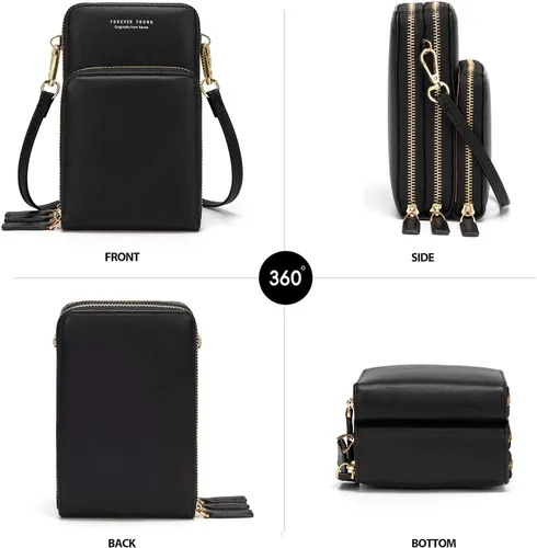 Vista 2 de Bolso chico en bandolera de mujer para celular, minicartera tarjetera monedero de manohombro