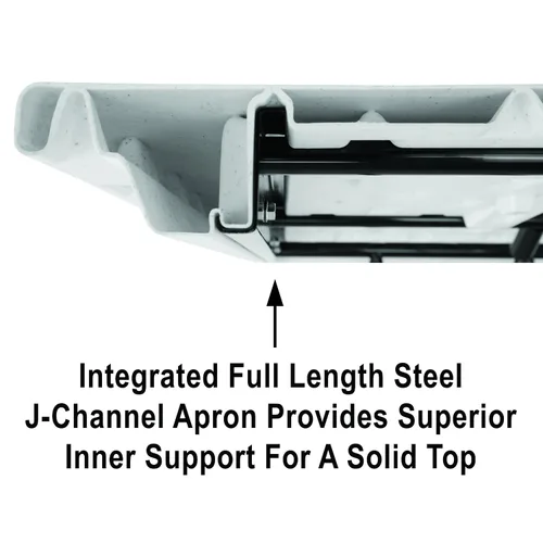 Vista 4 de Correll RA2448 24 serie R mesa plegable de acero inoxidable, altura ajustable para tareas comerciales, rectangular con 24 pulgadas de ancho y 48