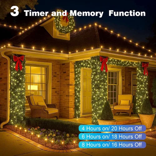 Vista 5 de Luces de Navidad de 400 LED de 131 pies, IP67 impermeables, luces Christmastree con 8 modos, control remoto, 3 temporizadores y función de memoria