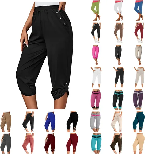 Vista 91 de Pantalones capri para mujer, estilo casual, de verano, elásticos, de cintura alta, pantalones de yoga, ajuste atlético, pantalones deportivos