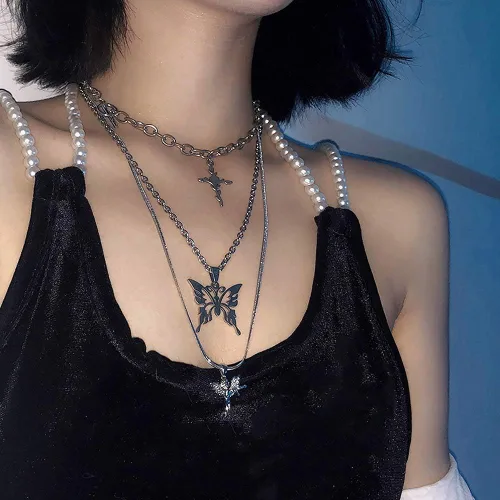 Vista 3 de Lock Key Pendants Chains Necklace Set for Eboy Egirl Men Male Emo Goth Women Teen Girls Boys Jewelry Pack for Pants Punk Play