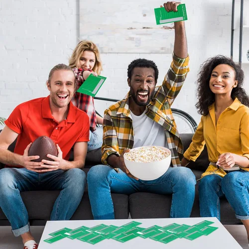 Vista 5 de Paquete de 100 tarjetas deportivas de 10 líneas, tarjetas de tira de fútbol Super Bowl de fútbol, 100 tarjetas de béisbol verde sin repetición