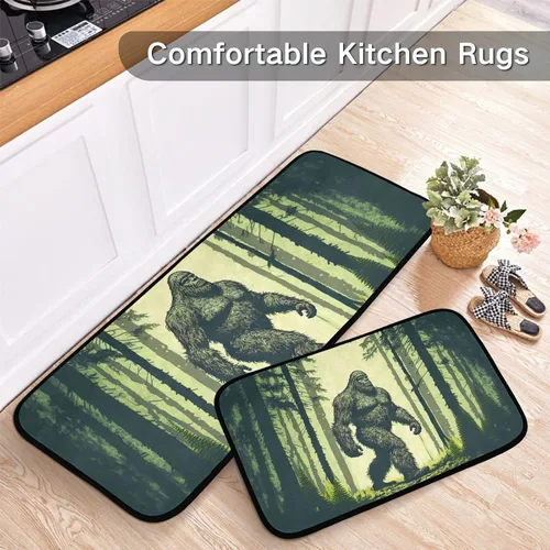 Vista 6 de Juego de 2 tapetes de cocina (bosque Sasquatch), antifatiga, acolchados, absorbentes de agua, antideslizantes, tapetes decorativos para cocina