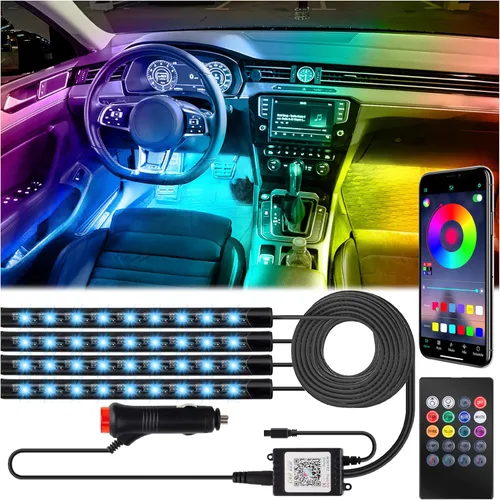Vista 7 de BFXM Luces interiores de automóvil, tira de luces LED de 12 V con adaptador de encendedor de cigarrillos, aplicación y control remoto