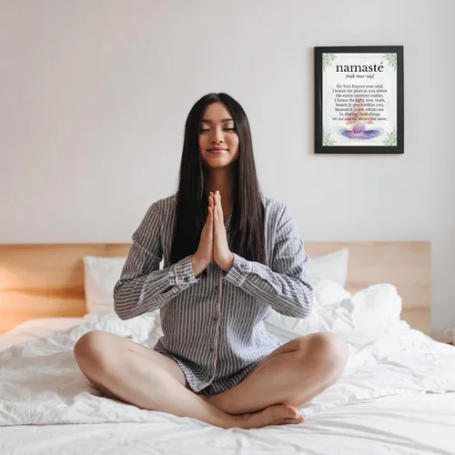 Vista 3 de We Are One - Decoración de pared inspiradora, flores y Namaste, impresión inspiradora de yoga para pared, es una foto motivacional con citas