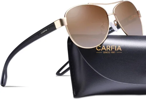 Vista 18 de CARFIA Aviator Polarized Sunglasses for Women UV400 Protection CA3210 Lente degradado azul