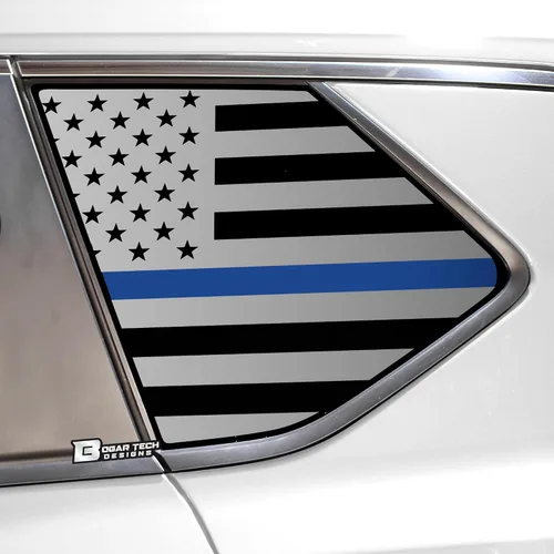 Vista 7 de BOGAR TECH DESIGNS Calcomanía de vinilo precortada con bandera estadounidense para ventana de un cuarto compatible con Nissan Rogue 2021-2025, negro