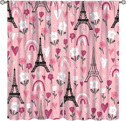 Vista 12 de Cortinas opacas con diseño de torre de París, diseño romántico de torre Eiffel, lavanda, decoración del hogar, dormitorio, sala de estar, cocina