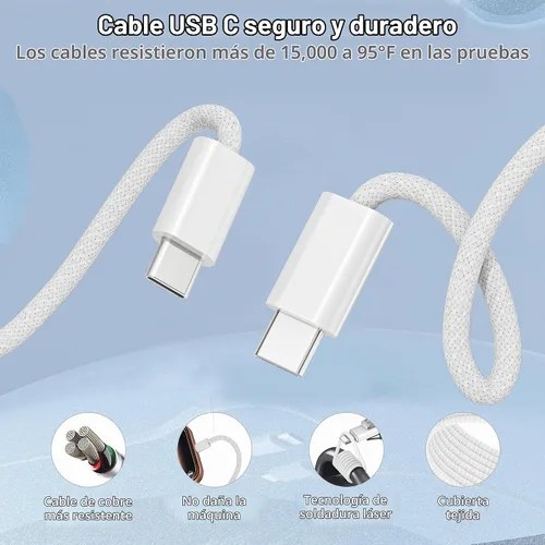Vista 5 de Cargador súper rápido USB C de 45 W, paquete de 2 bloques de carga dual USB C para iPhone con cable trenzado tipo C a C de 3.3 pies de carga rápida