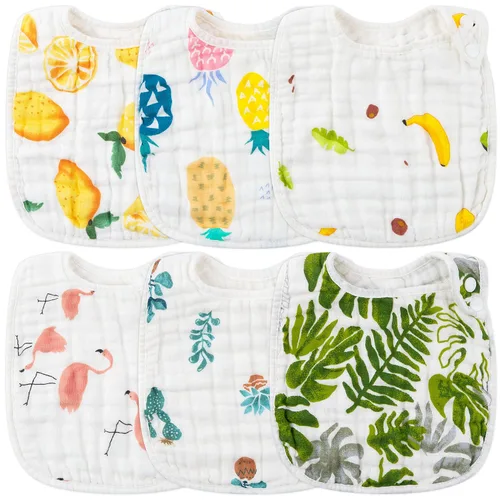 Vista 21 de Zainpe 6 piezas de baberos de algodón de muselina con broches para bebé con patrón de conejo, oso, oveja, pañuelos para babero suaves, absorbentes