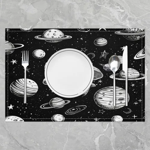 Vista 2 de Juego de 4 manteles individuales de hongos de dibujos animados con diseño de hongos, decoración de cocina, cena, interiores, manteles individuales