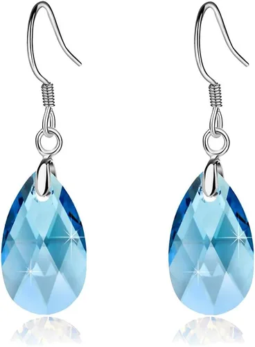 Vista 32 de Aretes colgantes de cristal austriaco con forma de lágrima para mujer, joyería hipoalergénica de plata de ley 925