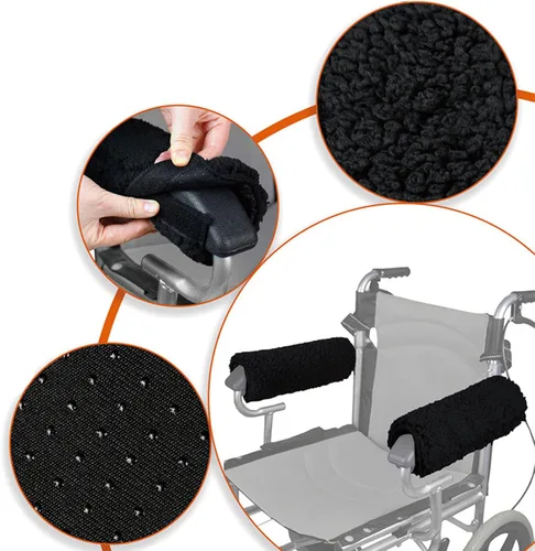 Vista 4 de Fundas para reposabrazos de silla, cojines elásticos de espuma viscoelástica para sillas de ruedas, almohadillas para reposabrazos de piel de oveja