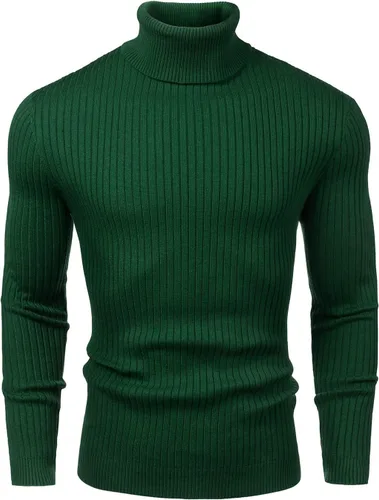 Vista 2 de Suéter de cuello alto para hombre, ajuste delgado, suave, de punto básico, suéter