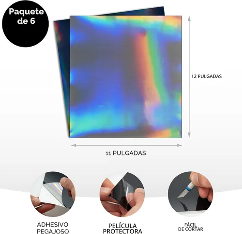 Vista 7 de Vinilo holográfico metálico negro y adhesivo permanente para Cricut: [6 unidades, 12 x 11 pulgadas] hojas cromadas negras