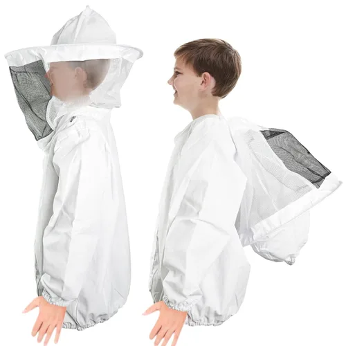 Vista 2 de Luwint Chaqueta y guantes de apicultura para niños, velo ventilado, traje de abeja para niños, chaqueta protectora de apicultor con guantes