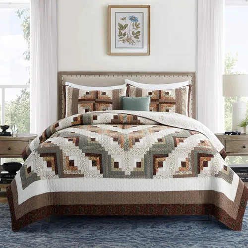 Vista 13 de L'IRISDOM Juego de ropa de cama Queen 100% algodón, colcha de retazos bohemios, colcha acolchada para todas las estaciones