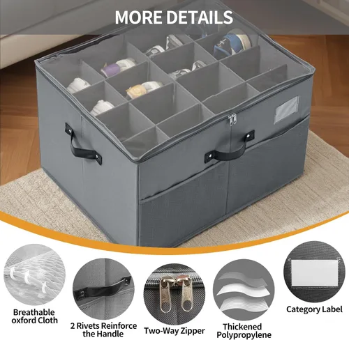 Vista 6 de Organizador de almacenamiento de zapatos para armario para 16 pares, 1 paquete de cajas de zapatos con cubierta transparente y asas resistentes