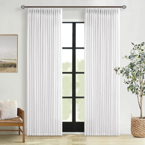 Vista 70 de TWODRAPES Cortinas de Lino Plisadas con Pinza Beige Blancas de 54 Pulgadas de Largo 2 Paneles para Comedor Cocina Dormitorio Plisadas Semi