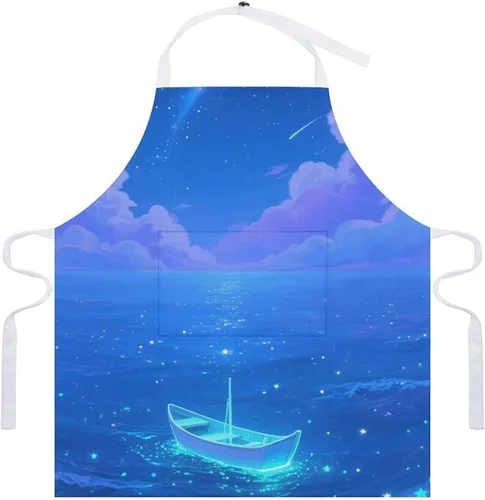 Vista 7 de MUSM Apron for Adults - 27.6 X 31.5 Inch, Heavy-Duty Polyester Aprons with Two Large Pockets, Waterproof Fluorescent Sea Kitchen Apron for Cooking