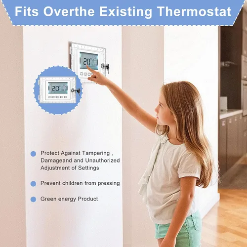 Vista 7 de Caja de bloqueo de termostato universal con llave, protector de termostato grande transparente para pared, cubierta de termostato con cerradura