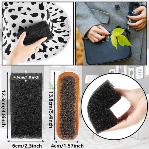Vista 2 de Sombrero de fieltro de 5 piezas Esponja de limpieza Gorro de fieltro Cepillo limpiador de pelo de caballo Kit de limpieza de madera Sombrero
