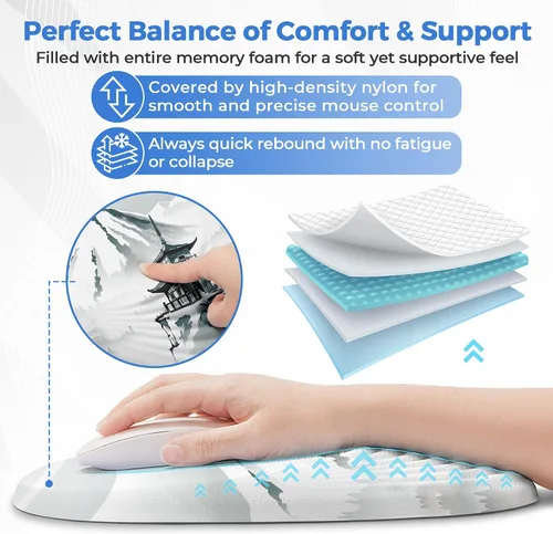 Vista 3 de Alfombrilla ergonómica para mouse con soporte de muñeca, reposamuñecas de espuma viscoelástica para aliviar el dolor y túnel carpiano, base 03