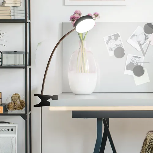 Vista 9 de Lámpara de escritorio LED con clip, con interruptor, cuello de cisne flexible de 19.25 pulgadas 4.5W 260LM, 4000K blanco frío, cable de 65
