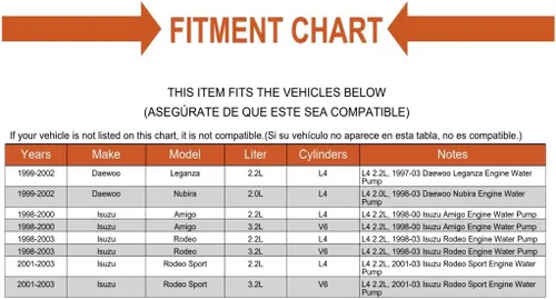 Vista 5 de Bomba de agua para Isuzu Amigo Rodeo Daewoo Leganza Nubira (EB3-4884952)