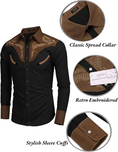 Vista 5 de COOFANDY Men's Western Embroidered Shirts Cowboy Casual Shirt Button Down Shirts