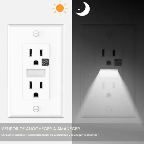 Vista 4 de SOZULAMP - Toma de corriente de 15 A con luz nocturna, LED de luz diurna, paquete de 4 Auto on/off daylight nightlight Glows through outlets
