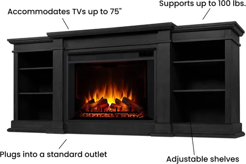 Vista 5 de Real Flame Eliot - Soporte de TV con chimenea eléctrica de 81 pulgadas para televisores de hasta 80 pulgadas, centro de entretenimiento con estantes