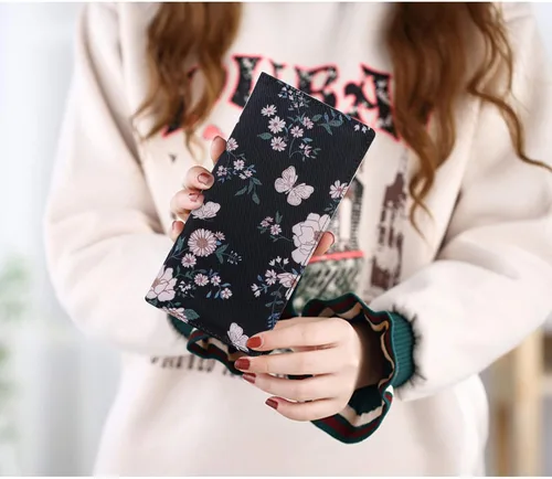 Vista 20 de HUA ANGEL Billetera ultra delgada para mujer, con bloqueo RFID, tarjetero de crédito, plegable, largo, hebilla magnética, billete para mujer, Owl