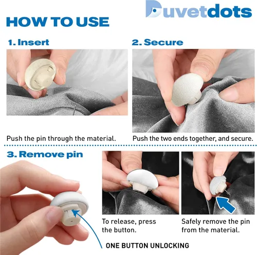 Vista 3 de Duvetdots - Clips de edredón sin llave, color beige, no necesita llaves. Paquete de 8 pasadores de ropa de cama de algodón egipcio con bloqueo