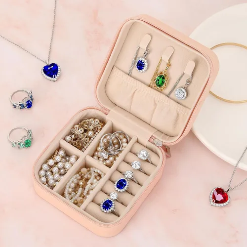 Vista 4 de LETURE Joyero pequeño organizador de 3 piezas para mujeres, viajes, mini organizador portátil de joyería de viaje, caja de almacenamiento