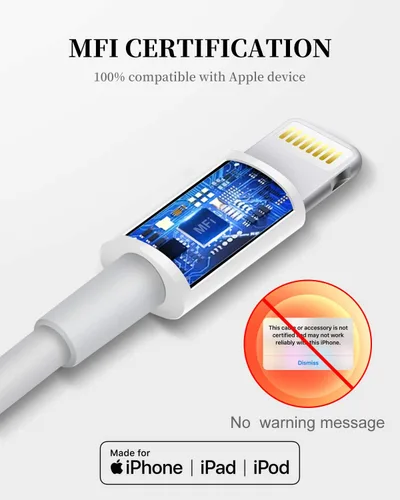 Vista 3 de Uzento Cable de carga para iPhone, paquete de 2 cables USB a Lightning originales con certificación Apple MFI de 6 pies, cable de carga rápida