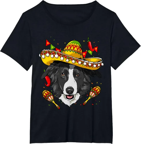 Vista 27 de Cinco de Mayo Border Collie Hombres Mujeres Niños Sombrero Camiseta Negro
