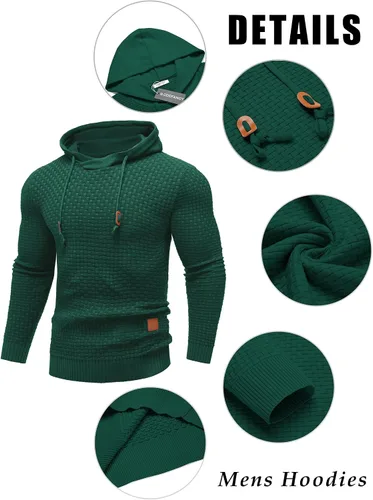 Vista 47 de COOFANDY Sudadera con capucha para hombre, casual, de manga larga, con cordón, de punto gofre, ajustada