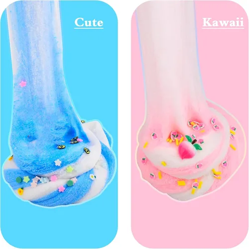 Vista 6 de Paquete de 2 Kits de Slime de Nube con Pastel Azul y Dijes Rosados, Suministros de Slime DIY Perfumados para Niñas y Niños, Juguete Antiestrés