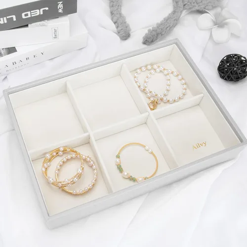 Vista 7 de Ailvy Bandeja de joyería, 6 rejillas apilables, organizador de joyas de alta capacidad, organizador de cajones de joyas, almacenamiento para aretes