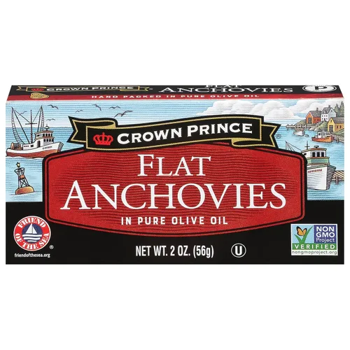 Vista 3 de Anchoas planas en aceite de oliva de Crown Prince. En lata de 2 onzas. Paquete de 12 unidades.