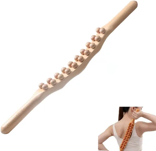 Vista 15 de Herramientas de masaje de madera Gua Sha, herramienta de paleta de drenaje linfático de 10 cuentas, herramienta de masaje de mano para esculpir