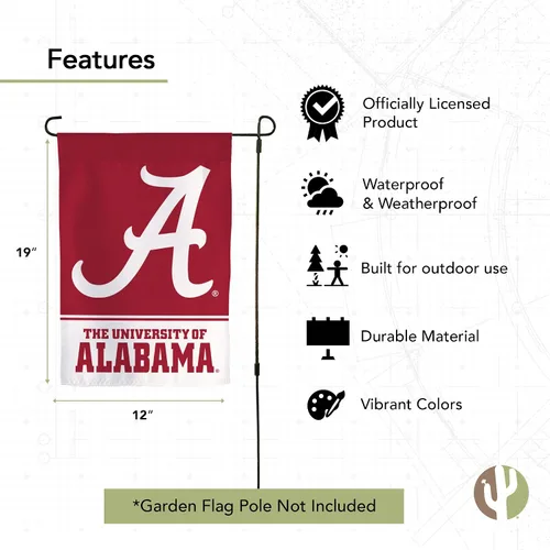 Vista 4 de Bandera de jardín de la Universidad de Alabama Crimson Tide Bama UA Banner 100% poliéster (diseño A)