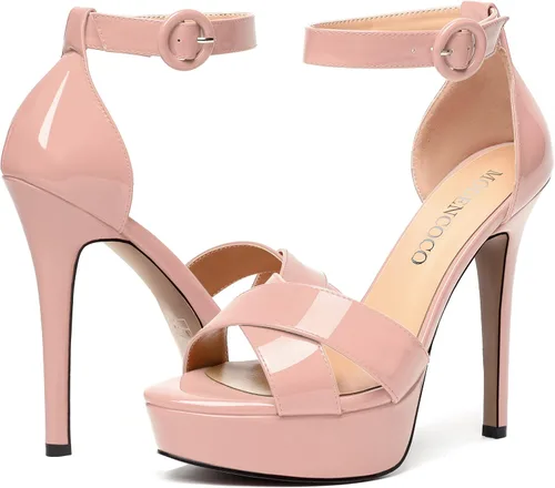 Vista 41 de MODENCOCO Sandalias de boda con correa de tobillo sexy para mujer, con plataforma y puntera abierta, tacón de aguja y tacón alto, zapatos de vestir