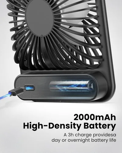 Vista 5 de Koonie - Ventilador de escritorio, ultra silencioso con batería de 2.5-11h, pequeño ventilador USB con viento fuerte, plegable con inclinación